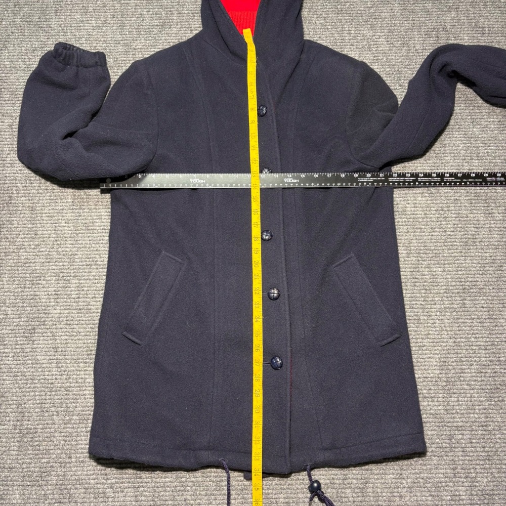 Herman Kay Womens Navy Blue Wool Blend Hooded Coat Red Lining Size 8 56012J - Picture 5 of 9